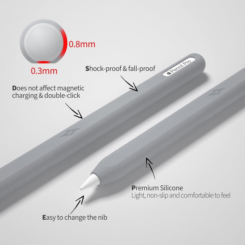 AKSHFETH Ultra Thin Protective Pencil Cover for Apple Pencil Pro &Apple Pencil 2nd Gen Silicone Case Sleeve Compatible with Apple Pencil Pro (Grey) - Image 3